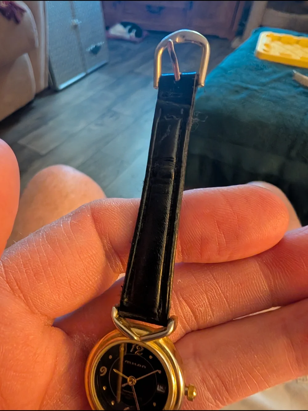 Vintage Milan Gold-Tone Black Dial Wristwatch With Brand New Battery